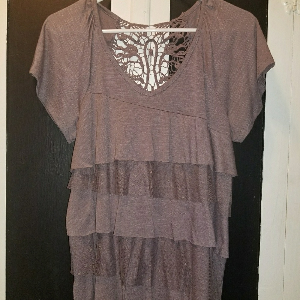 MAURICES V-neck ruffle shirt with crochet back